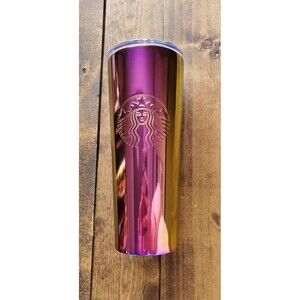 Starbucks Iridescent Rainbow Purple Oil Slick Stainless Steel Tumbler 24oz RARE